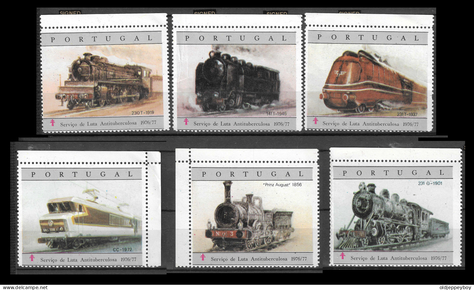 6 X PORTUGAL TRAINS LOCOMOTIVES 1919-1945-1937-1972-1856-1901 PRINZ AUGUST  VIGNETTE Reklamemarke VINHETA Erinnophilie  - Erinnofilia