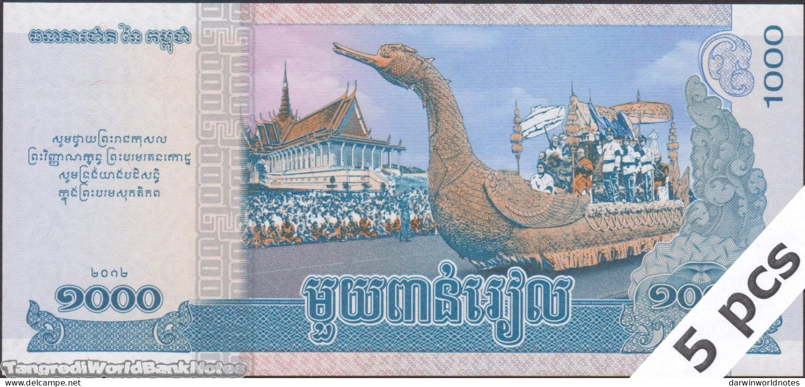 DWN - CAMBODIA P.63 - 1000 1.000 Riels 2012 UNC - Various Prefixes DEALERS LOT X 5 - Cambodge