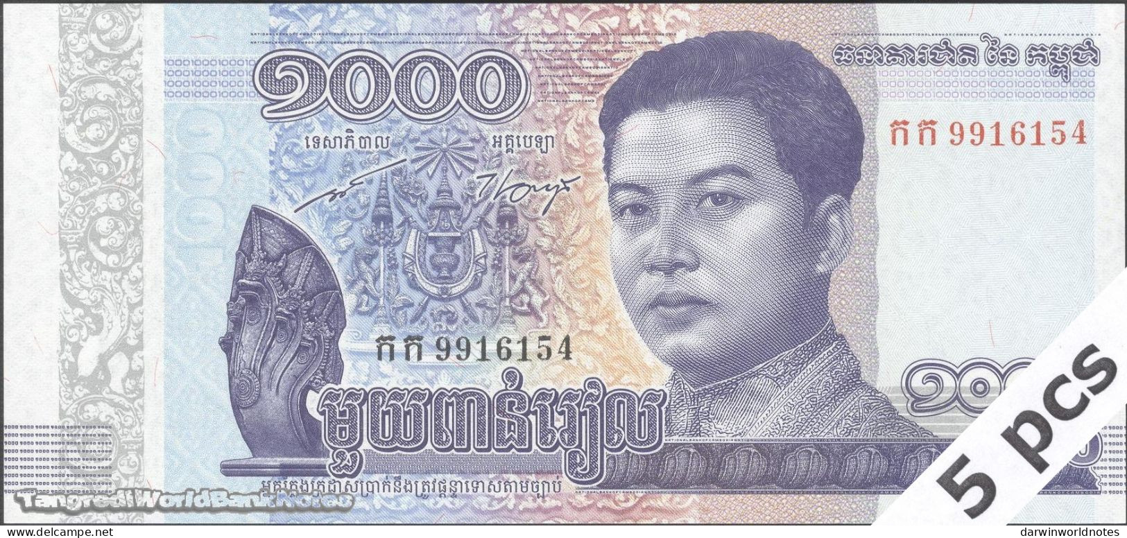 DWN - CAMBODIA P.67 - 1000 1.000 Riels 2016 UNC - Various Prefixes DEALERS LOT X 5 - Cambodge