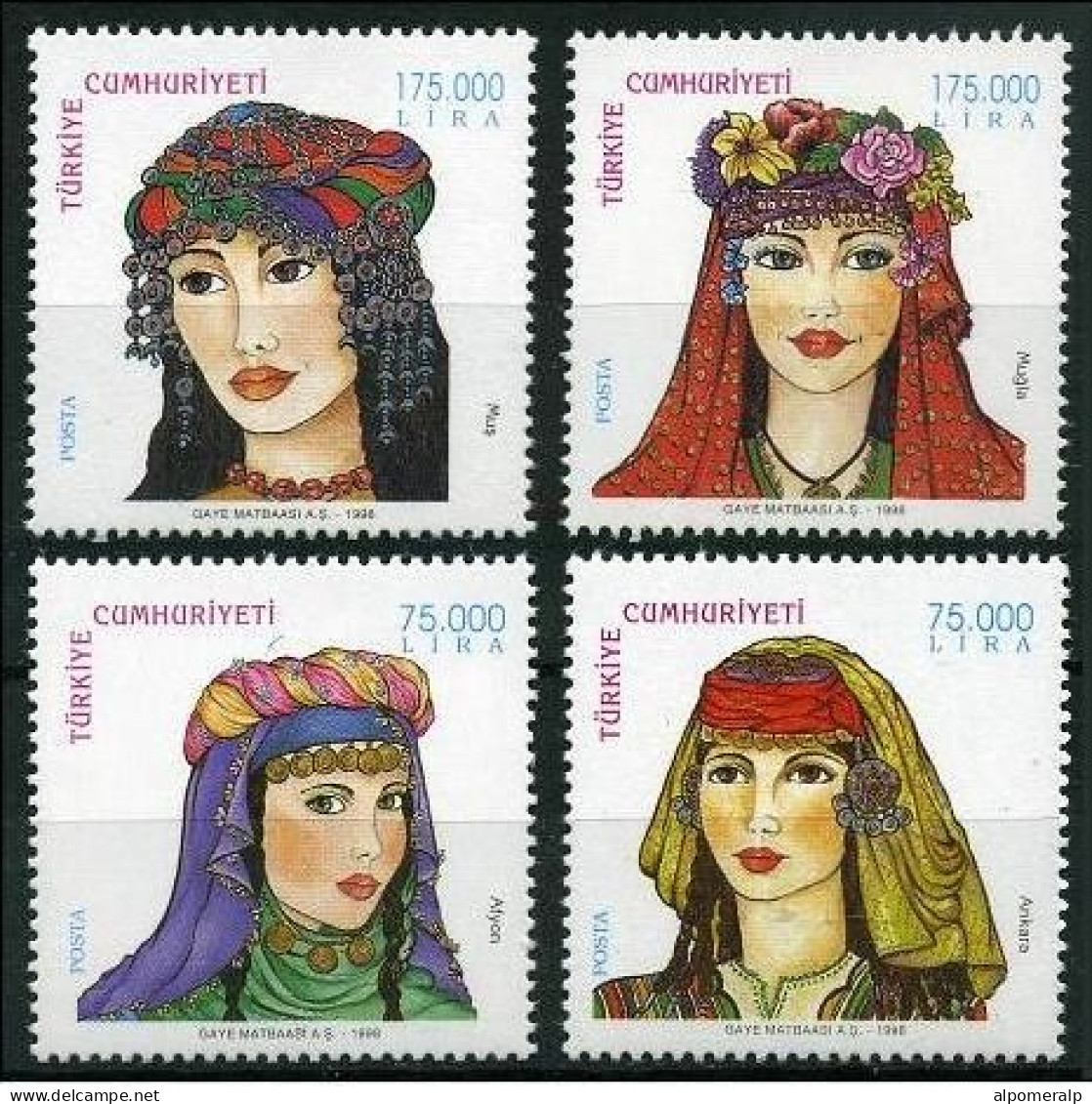 Türkiye 1998 Mi 3161-3164 MNH Turkish Women Head-Covers (2nd/5 Issue) - Ungebraucht