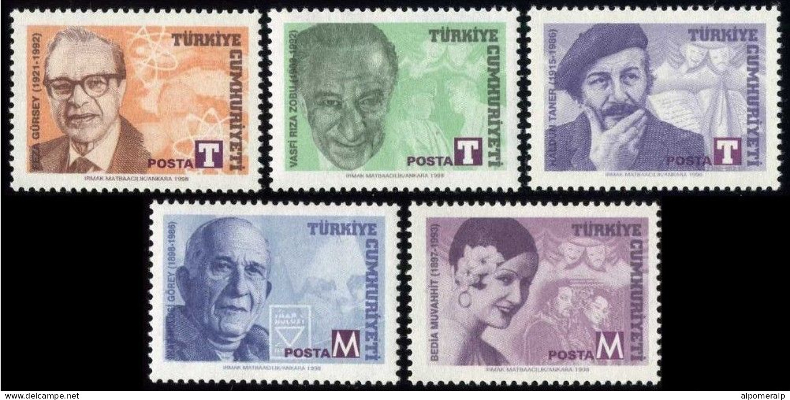 Türkiye 1998 Mi 3168-3172 MNH Famous Turks (3rd/4 Issue) - Neufs