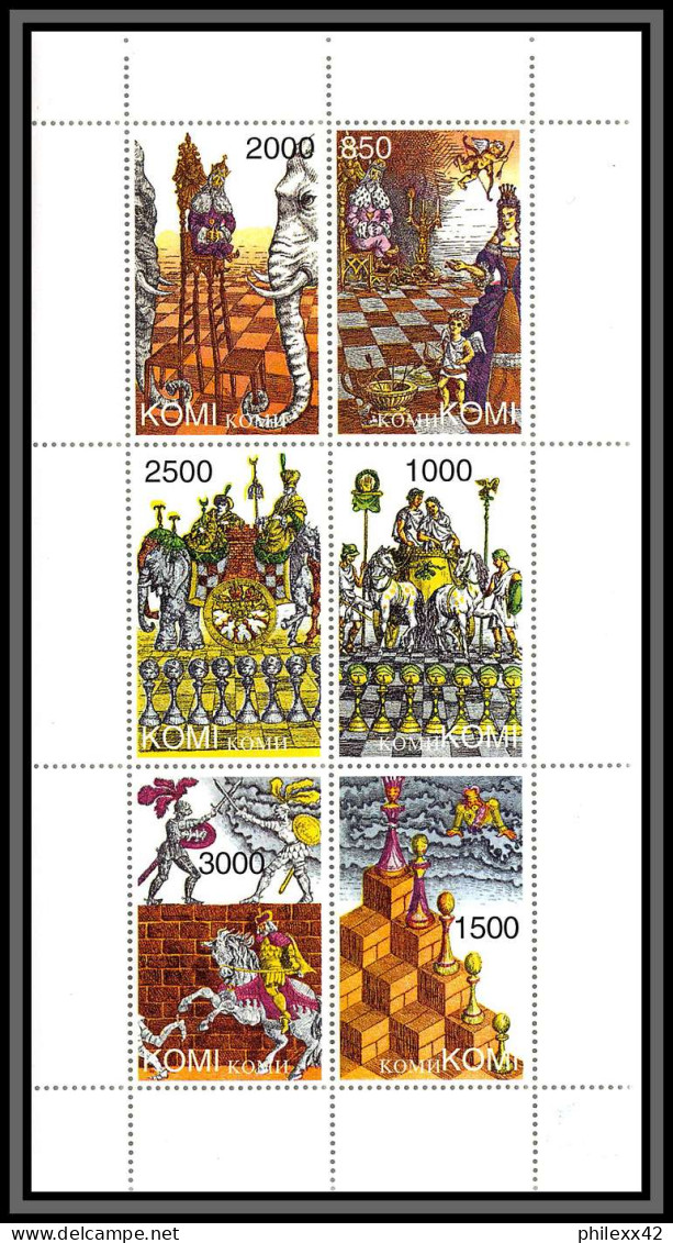 81622a République Des Komis Komi 1998 Ex Urss Russia Echec Chess Games Elephanr Chevaux Horse Neuf ** MNH Bloc + Timbres - Andere & Zonder Classificatie