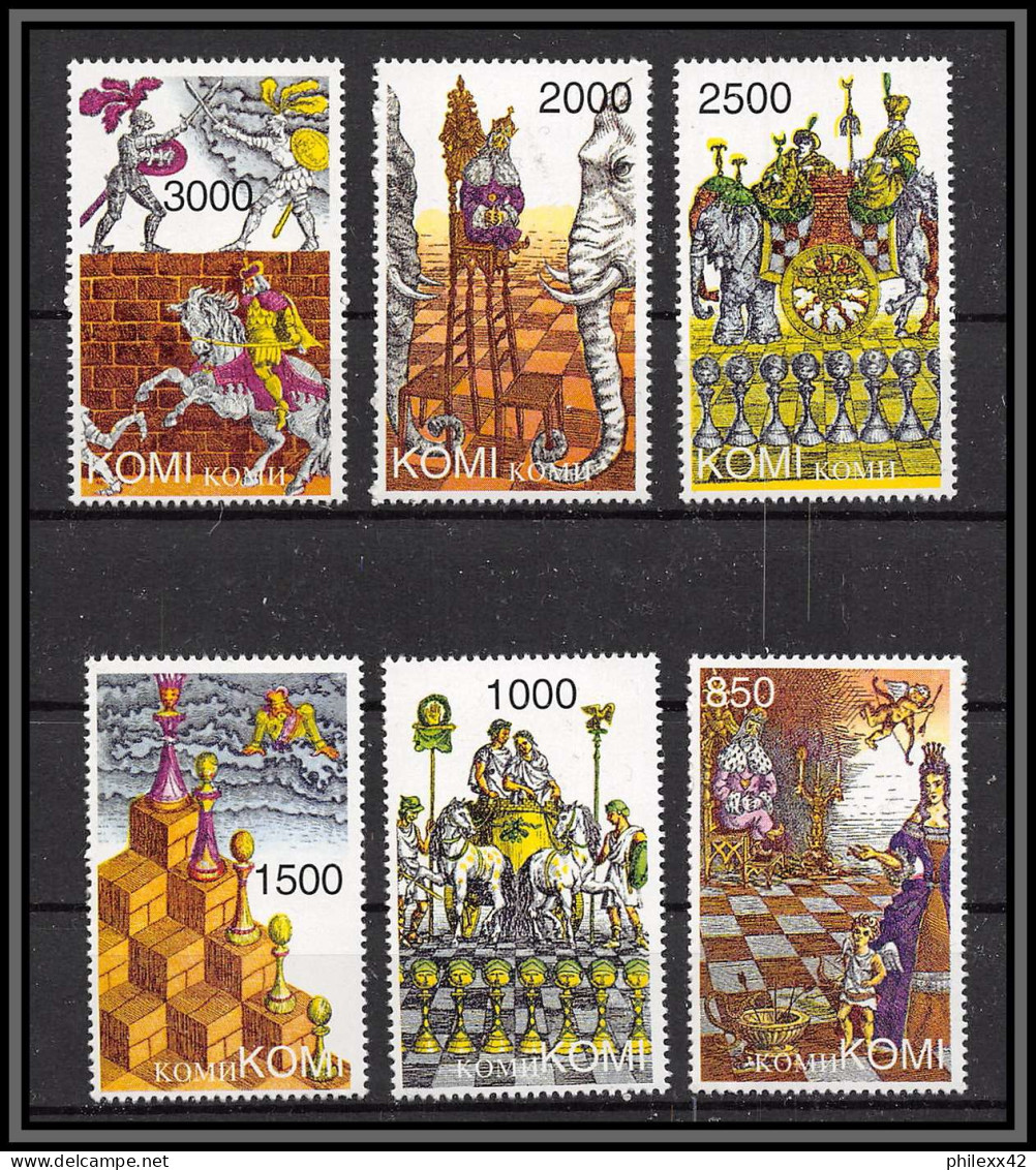 81622a République Des Komis Komi 1998 Ex Urss Russia Echec Chess Games Elephanr Chevaux Horse Neuf ** MNH Bloc + Timbres - Andere & Zonder Classificatie