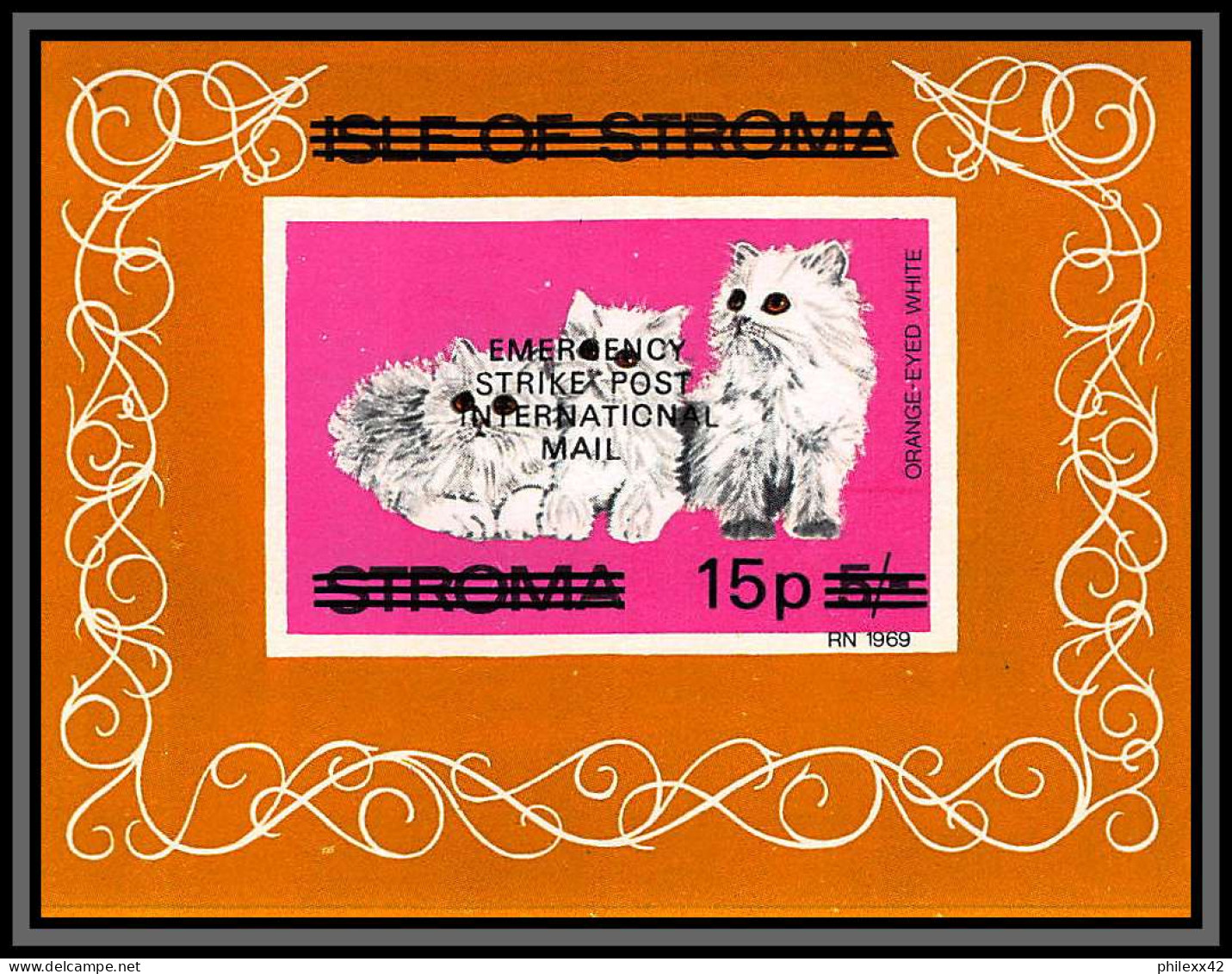 80610 Stroma Scotland Overprint Emergency Strike Post TB Neuf ** MNH Chats (chat Cats Cat Gatos) 1969 Orange Eyed White - Scotland