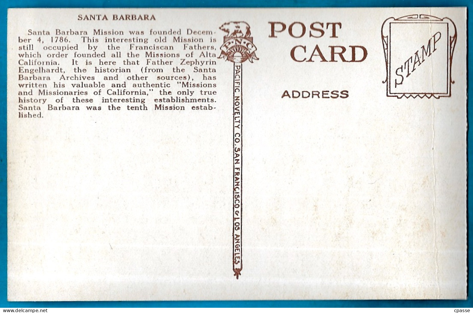 CPA Post Card Etats-Unis USA CA California - SANTA BARBARA (voir état) - Santa Barbara