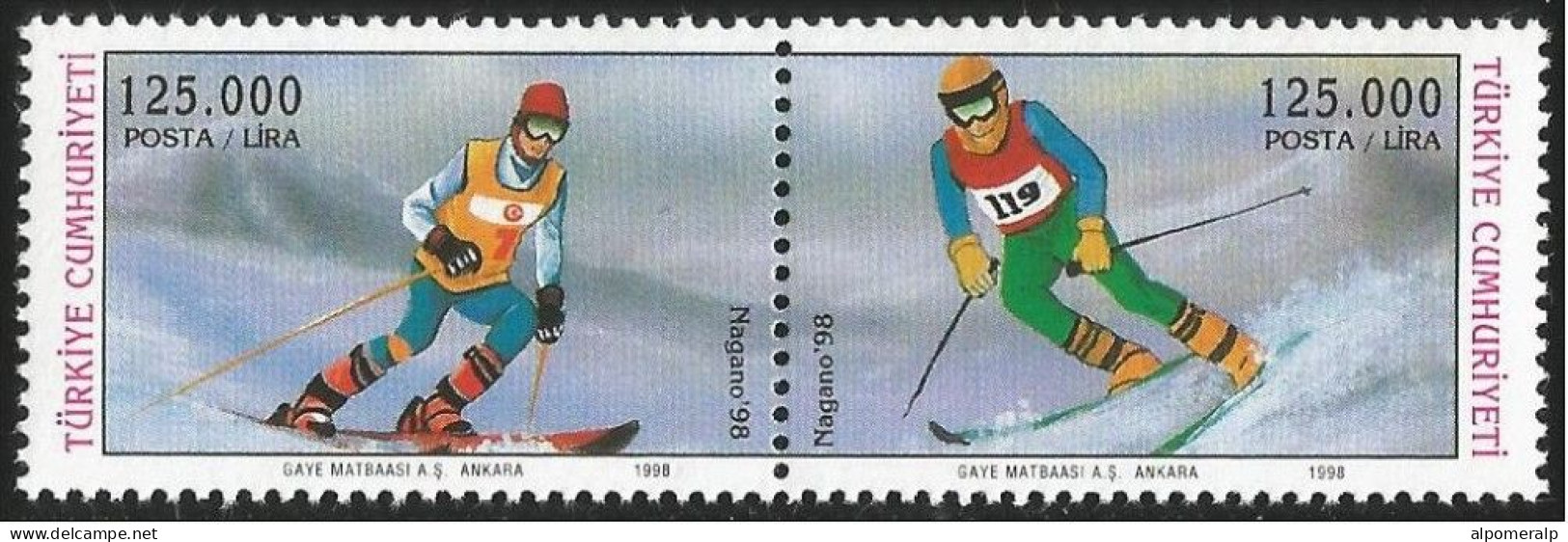 Türkiye 1998 Mi 3136-3137 Pair MNH Nagano Winter Olympics - Neufs