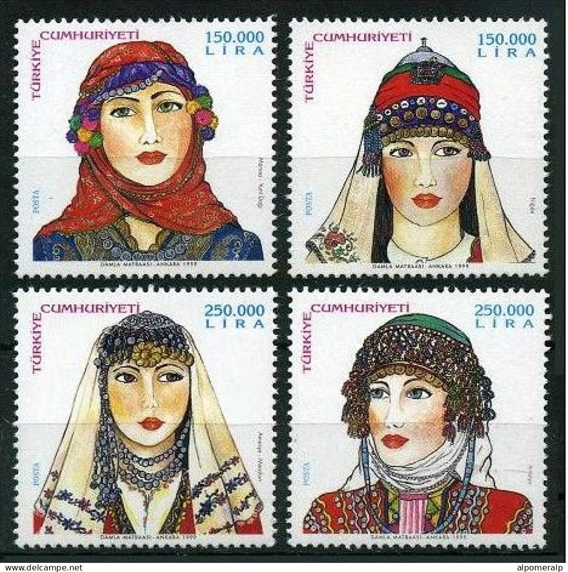 Türkiye 1999 Mi 3203-3206 MNH Turkish Women Head-Covers (3rd/5 Issue) - Neufs