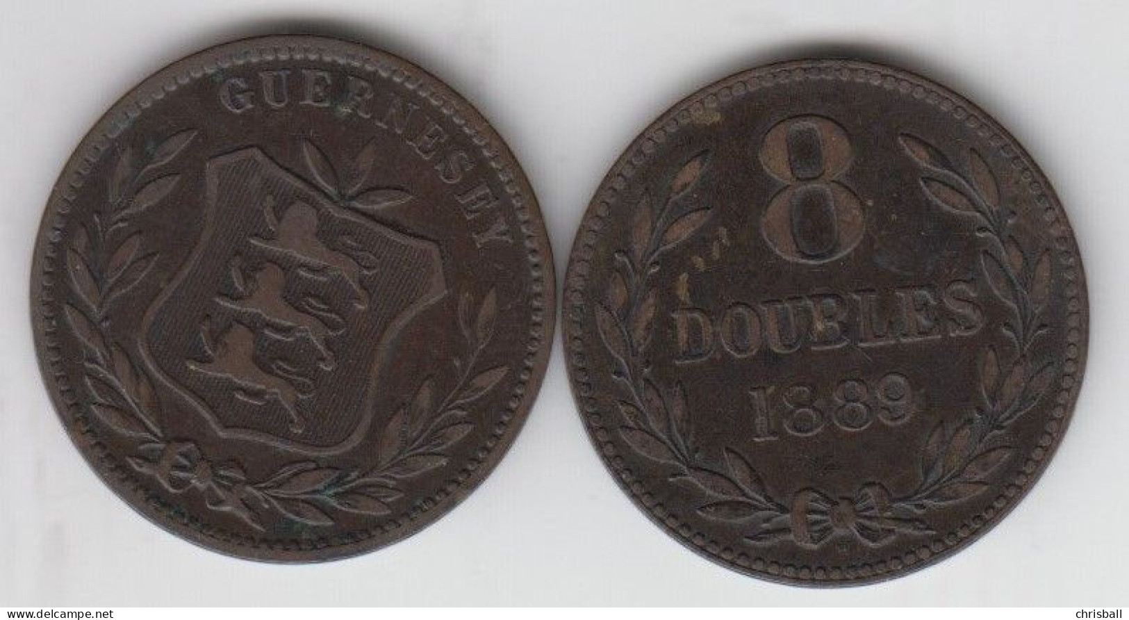 Guernsey Coin 8 Doubles 1889 Condition Fine - Guernesey