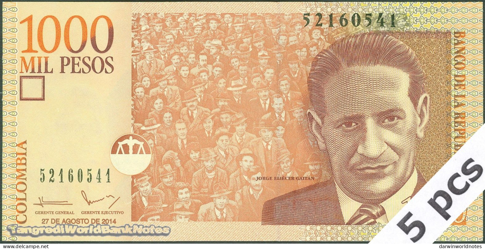 DWN - COLOMBIA P.456q - 1000 1.000 Pesos 2014 UNC - Various Prefixes DEALERS LOT X 5 - Colombie