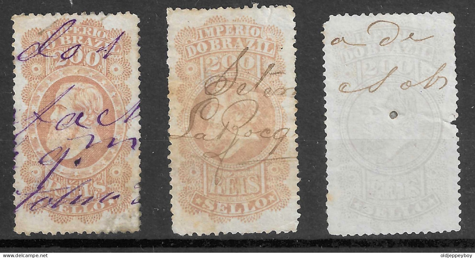 3 X BRAZIL BRASIL 1890 IMPERIO  200 REIS TAX REVENUE FISCAL  - Dienstmarken