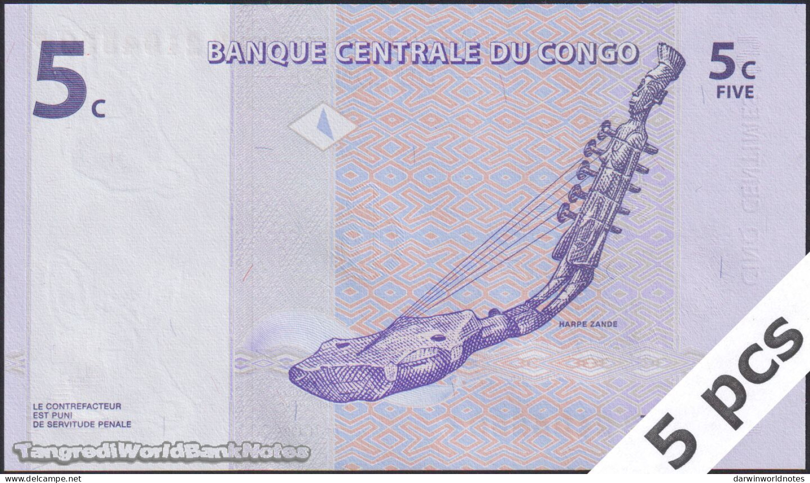 DWN - CONGO DEMOCRATIC REPUBLIC P.81a - 5 Centimes 1997 UNC - Various Prefixes DEALERS LOT X 5 - République Démocratique Du Congo & Zaïre