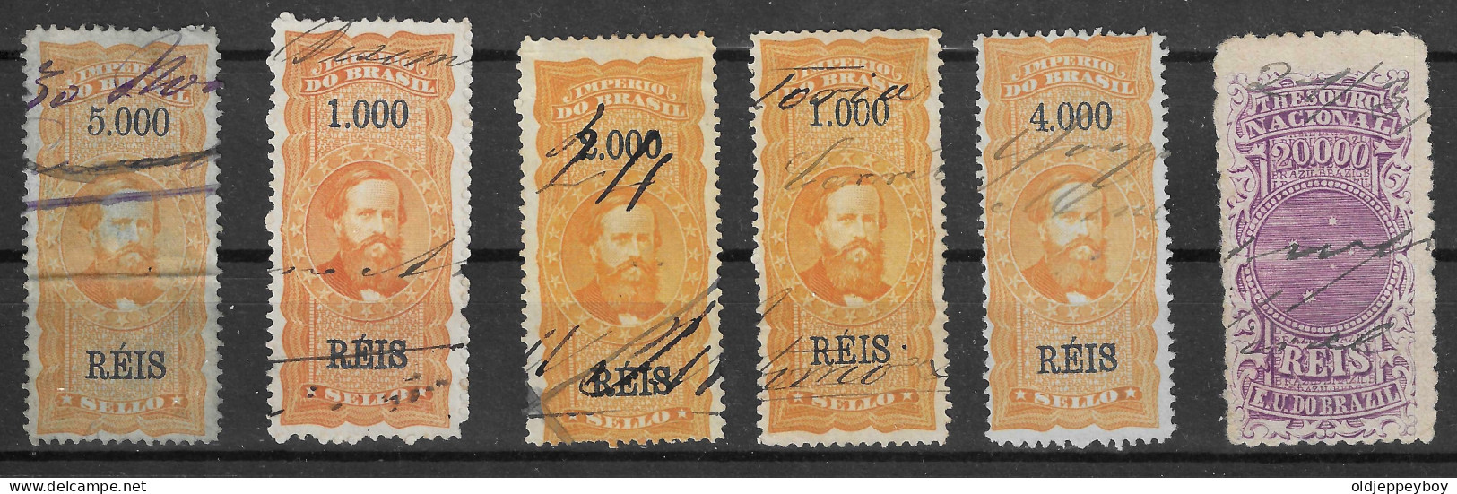 5  X BRAZIL BRASIL 1890 IMPERIO  TESOURO NACIONAL  TAX REVENUE FISCAL 1000, 2000, 4000, 5000, 20.000 REIS - Servizio