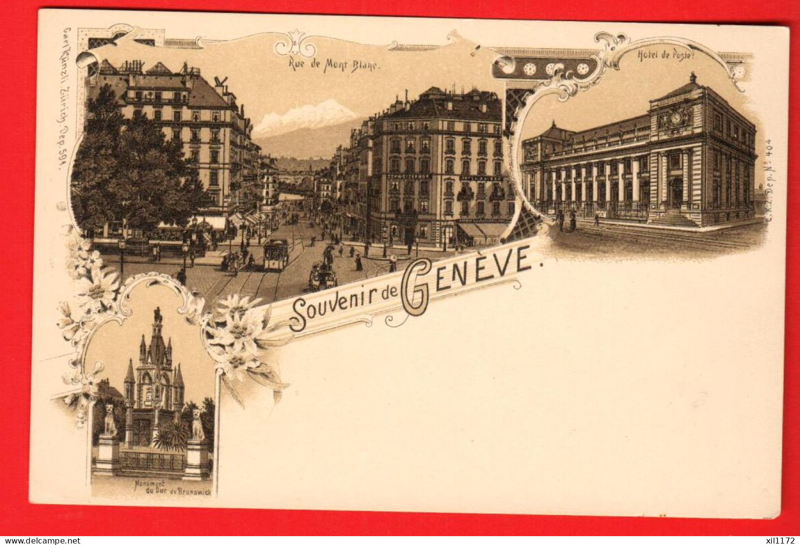 ZWM-37 Litho Multivues Souvenir De Genève, Trois Vues. Non Circulé.  Dos Simple. - Genève