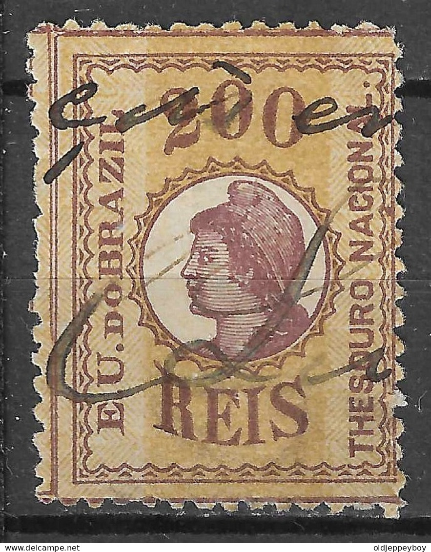 200 Reis Thesouro Nacional Revenue Fiscal Tax Postage Due Official Brazil Brasil - Segnatasse