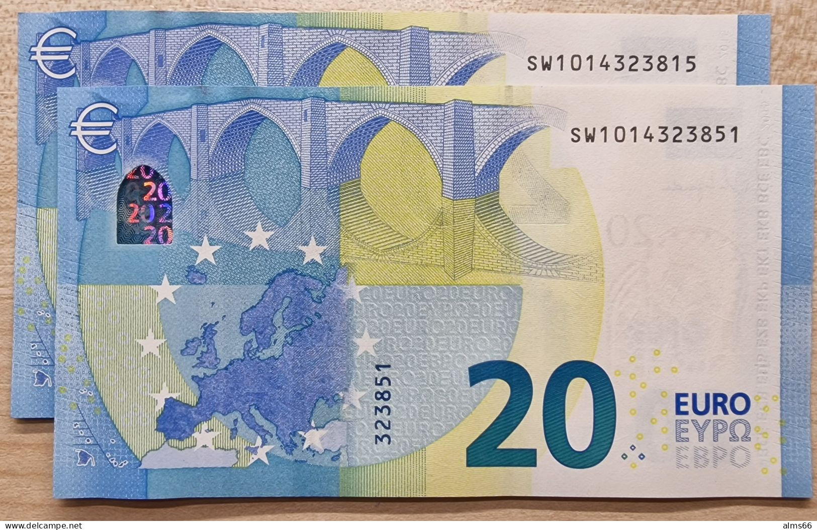 EuronotesK FREE SHIPPING 20 Euro 2015 UNC < SW >< S023 > Italy Lagarde - 20 Euro