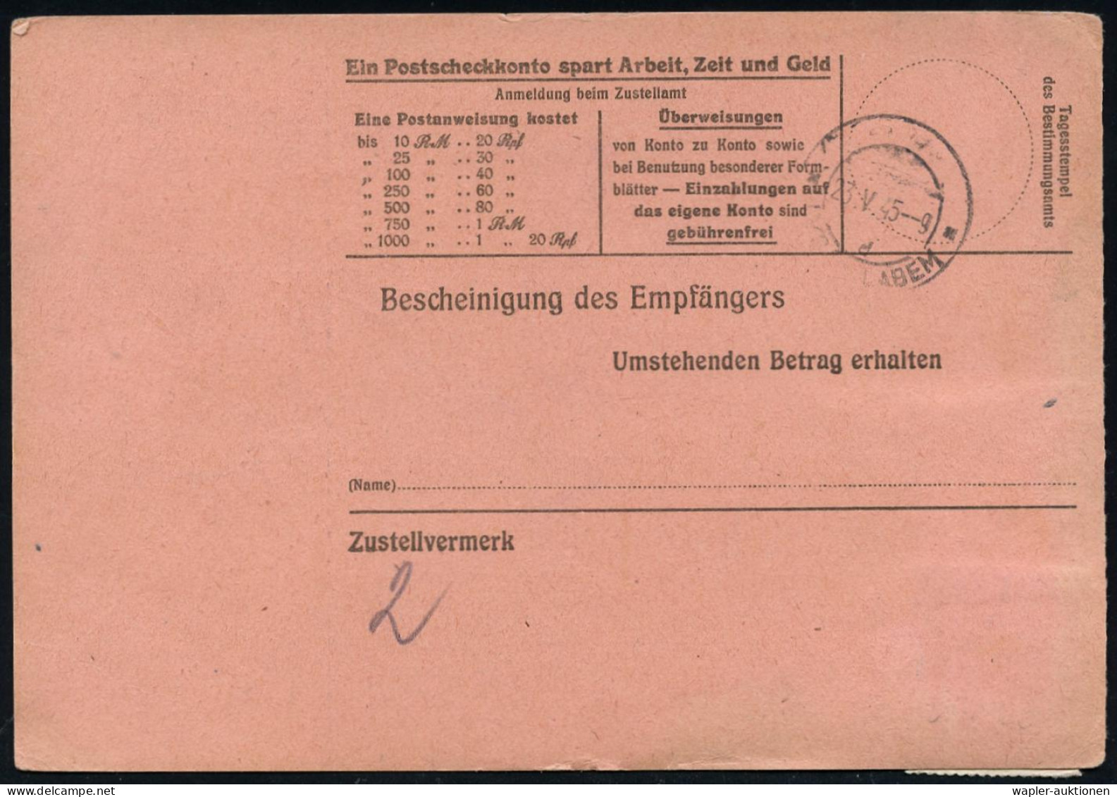 ÜBERROLLER / SPÄTE POST (Januar Bis 8.5.1945) - LATE MAIL (until May 8th, 1945) - POSTE TRES TARD (jusque à  8 Mai 1945  - Guerre Mondiale (Seconde)