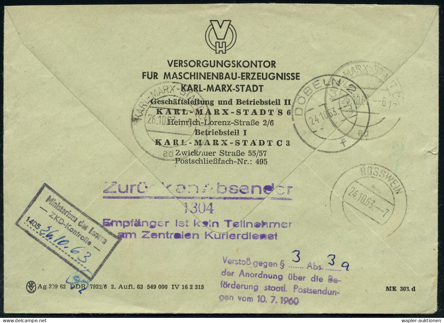 Z.K.D. / ZENTRALER KURIERDIENST DER D.D.R. (1956-90) - CENTRAL COURIER SERVICE 'ZKD' (EAST GERMANY 1956-90) - SERVICE CO - Andere & Zonder Classificatie