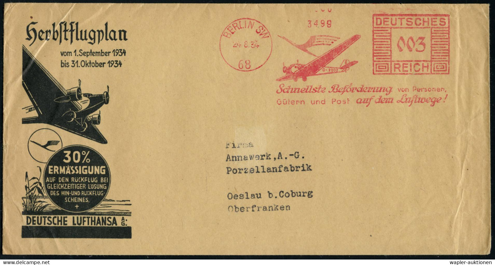 DEUTSCHE LUFTHANSA (DLH):  DOKUMENTE & BELEGE (OHNE ERSTFLÜGE) - LUFTHANSA DOCUMENTS & LETTERS (WITHOUT 1st FLIGHTS) - L - Sonstige (Luft)