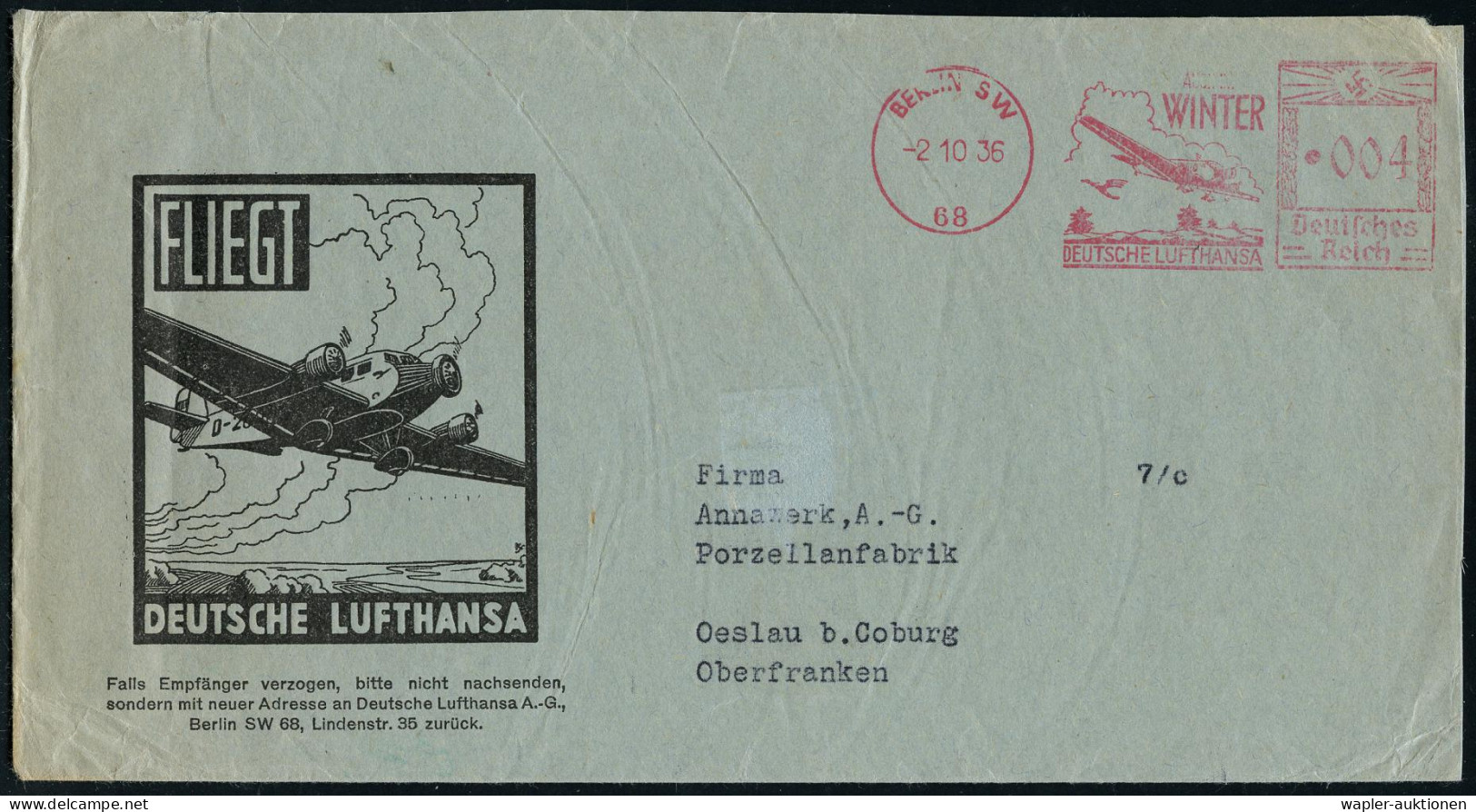 DEUTSCHE LUFTHANSA (DLH):  DOKUMENTE & BELEGE (OHNE ERSTFLÜGE) - LUFTHANSA DOCUMENTS & LETTERS (WITHOUT 1st FLIGHTS) - L - Otros (Aire)