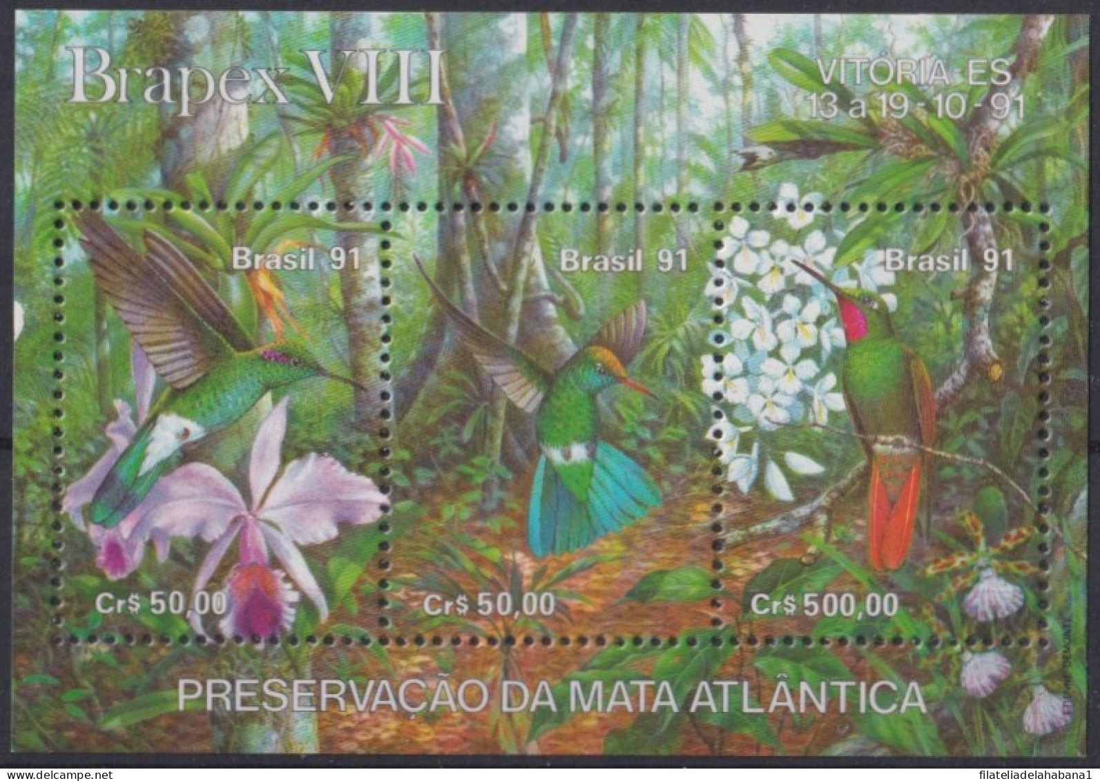 F-EX43945 BRAZIL BRASIL MNH 1991 AVES FLOWER ORCHID BIRD OISEAUX VÖGEL. - Colibris