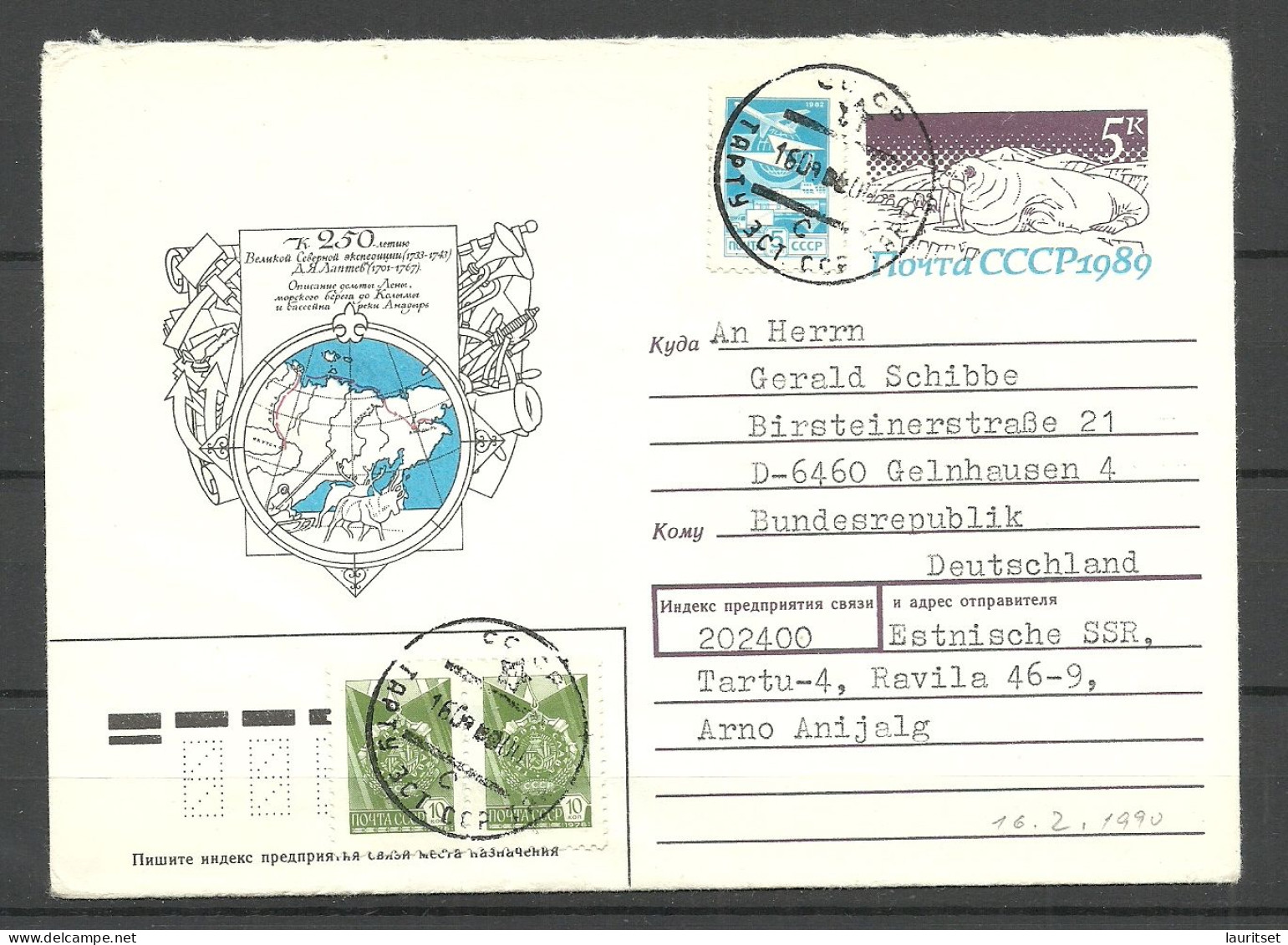 ESTLAND Estonia Soviet Union 1990 Illustrated Stationery Cover Polar Expedition Sent To Germany - Polarforscher & Promis