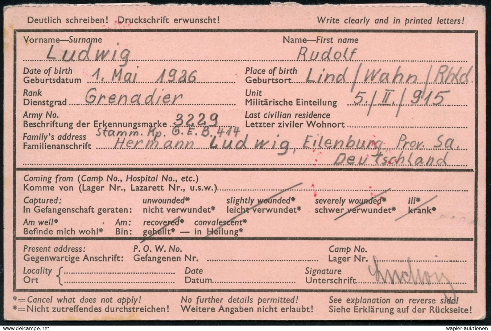 KGF-POST II. WELTKRIEG (1939-45) - P.O.W.-MAIL WW.II (1939-45) - PRISONNIERS DE GUERRE MONDIAL II (1939-45) - POSTA DI P - Cruz Roja