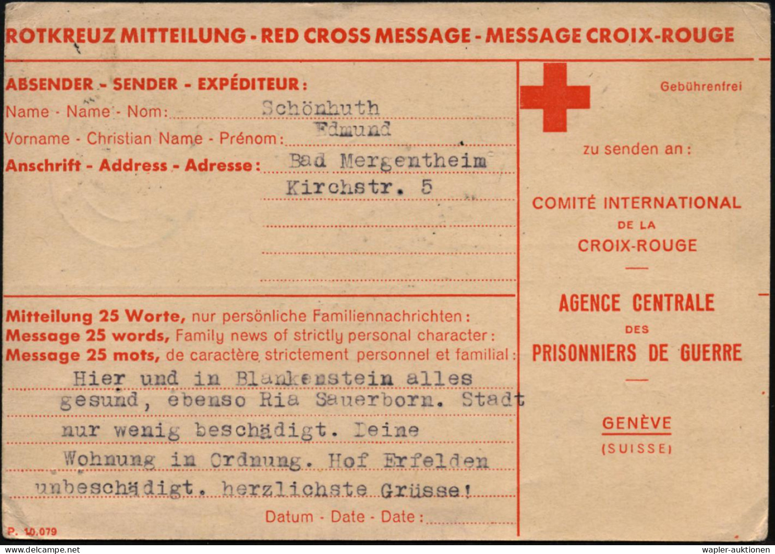 KGF-POST NACH DEM II. WELTKRIEG - P.O.W.-MAIL AFTER WW II - PRISONNIERS DE GUERRE APRES 1945 - POSTA DI PRIGIONIERI DOPO - Cruz Roja