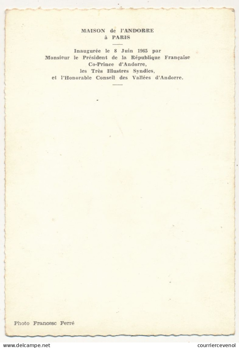 ANDORRE - Carte Maximum - 0,25 Maison De L'Andorre à Paris - 5 Juin 1965 - Andorre La Vieille - Maximum Cards