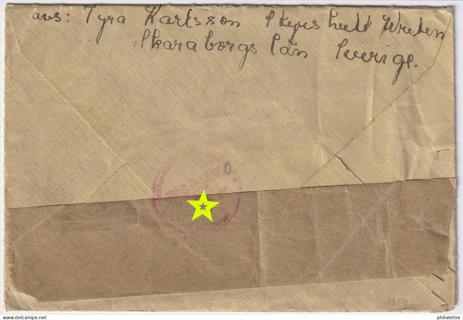 SWEDEN To NORWAY - 1940 - German Censor Tape On Cover From Vreten To Skjeberg - Franked Facit 273C (type II) &324A - Briefe U. Dokumente