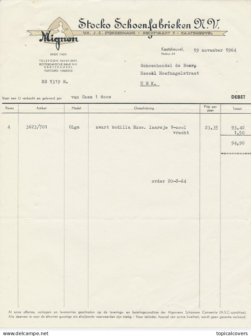 Kaatsheuvel 1964 - Factuur / Rekening Stocko Schoenfabriek - Mignon - Paesi Bassi