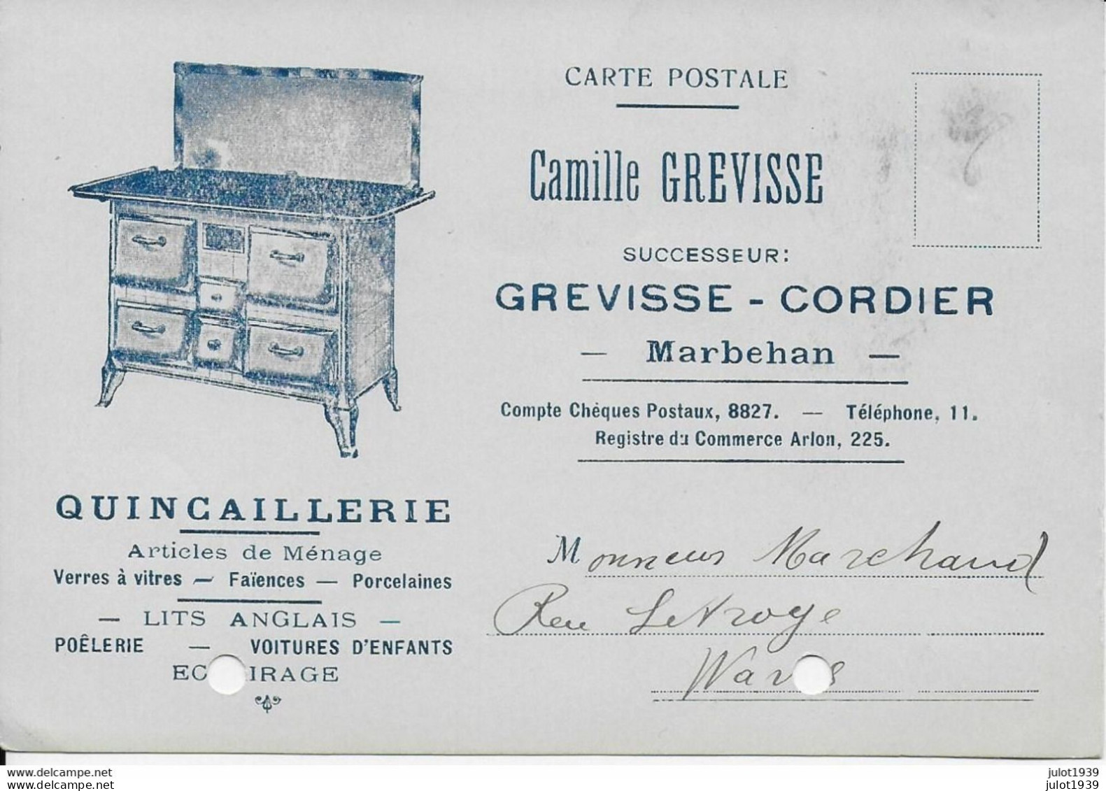MARBEHAN . HABAY ..-- Quincaillerie Camille GREVISSE - CORDIER . 1935 Vers WAVRE ( Mr MARCHAND ) . Voir Verso . - Habay