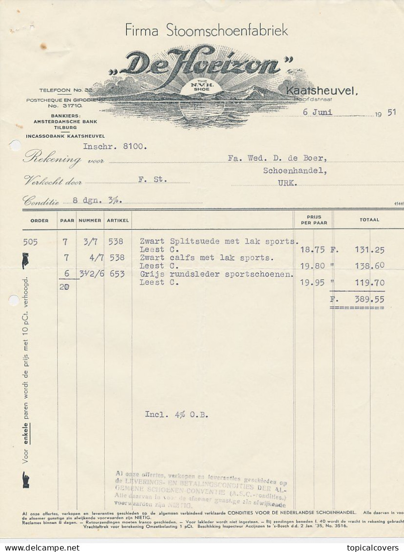 Kaatsheuvel 1954 - Factuur / Rekening De Horizon Stoomschoenfabriek - Holanda