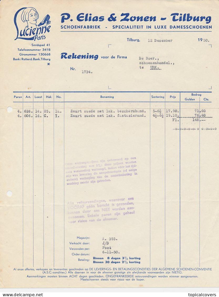 Tilburg 1950 - Factuur / Rekening Elias & Zonen Schoenfabriek - Netherlands