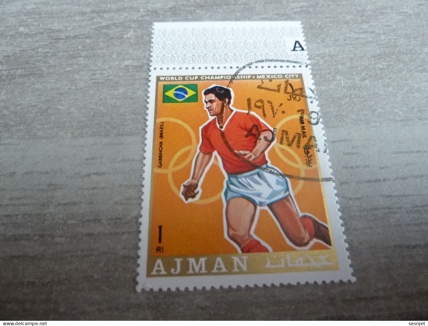 Ajman - Mexico City - World Cup Championship - Garrincha - Brazil - 1 Riyal - Air Mail - Oblitéré - Année 1970 - - 1970 – Mexico