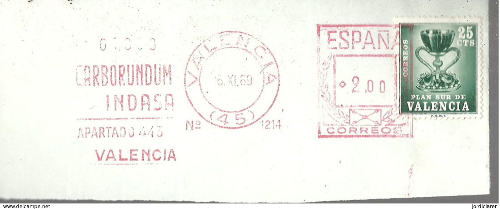 FRANQUEO  MECANICO  1969  VALENCIA   TAMAÑO  6X15 - Macchine Per Obliterare (EMA)