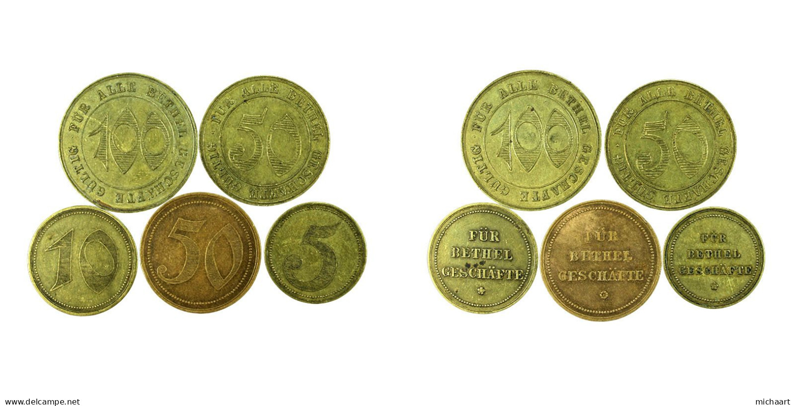 Token Bielefeld Bethel Shops Lot Of 5 Germany 5 10 50 100 Pfennig 03753 - Notgeld