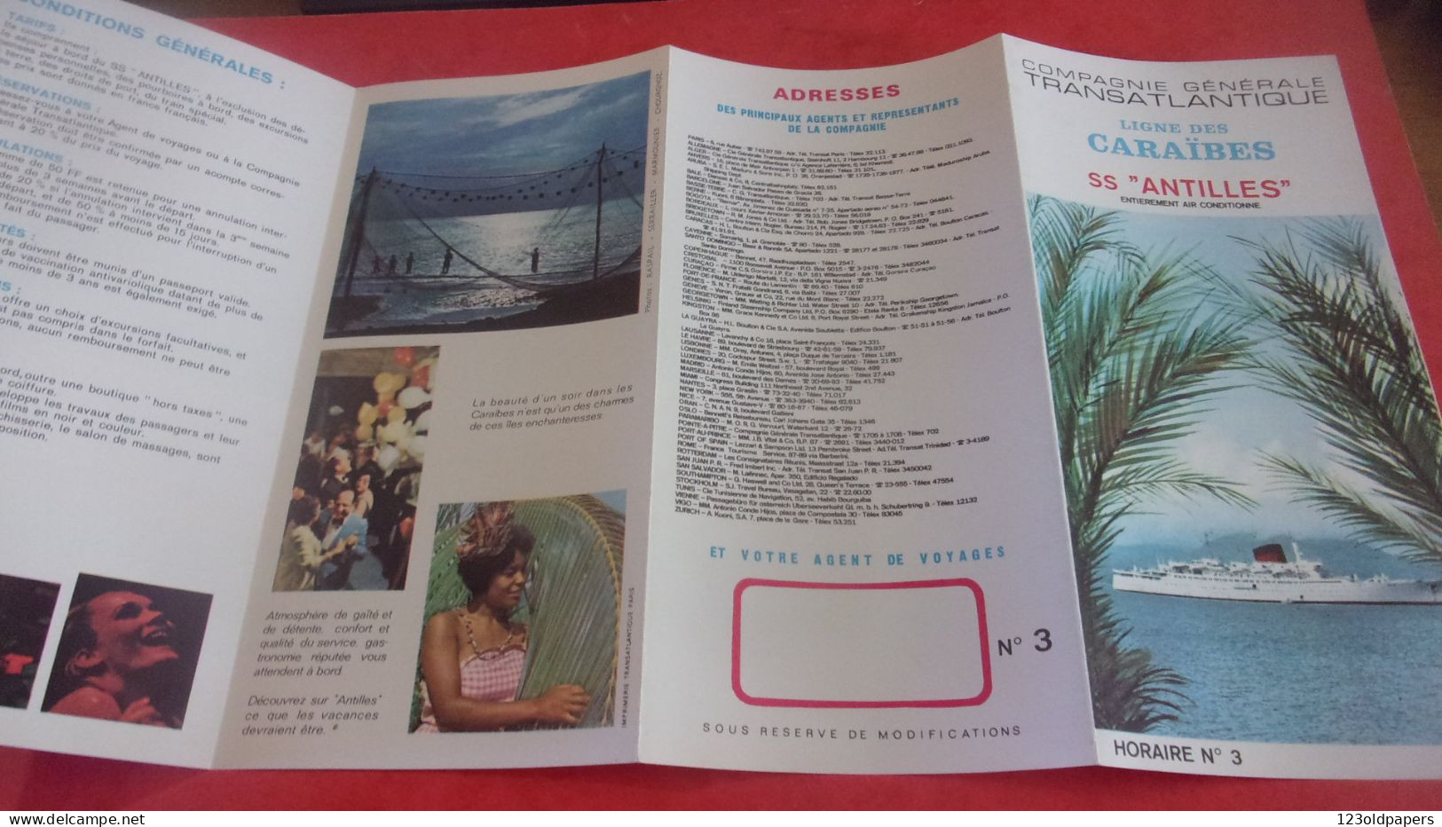 DEPLIANT  SS ANTILLES CIE TRANSATLANTIQUE LIGNE CARAIBES 1970 - Tourism Brochures