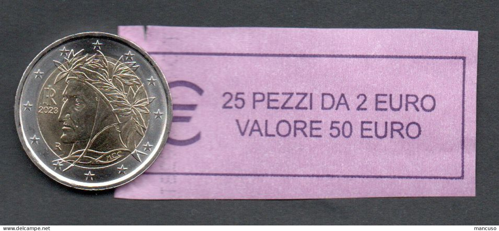 ITALIA  2023 - ROLL  2 EURO  DANTE  ORIGINALE ZECCA - DATA VISIBILE - FDC - Rouleaux
