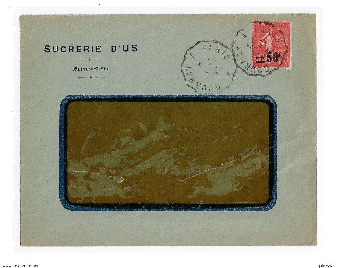 GOURAY à PARIS Lettre Entête Sucrerie D'US 50c/80c Semeuse Lignée Yv 220 Ob 1927 Ond Convoyeur Ferroviaire - 1903-60 Semeuse A Righe