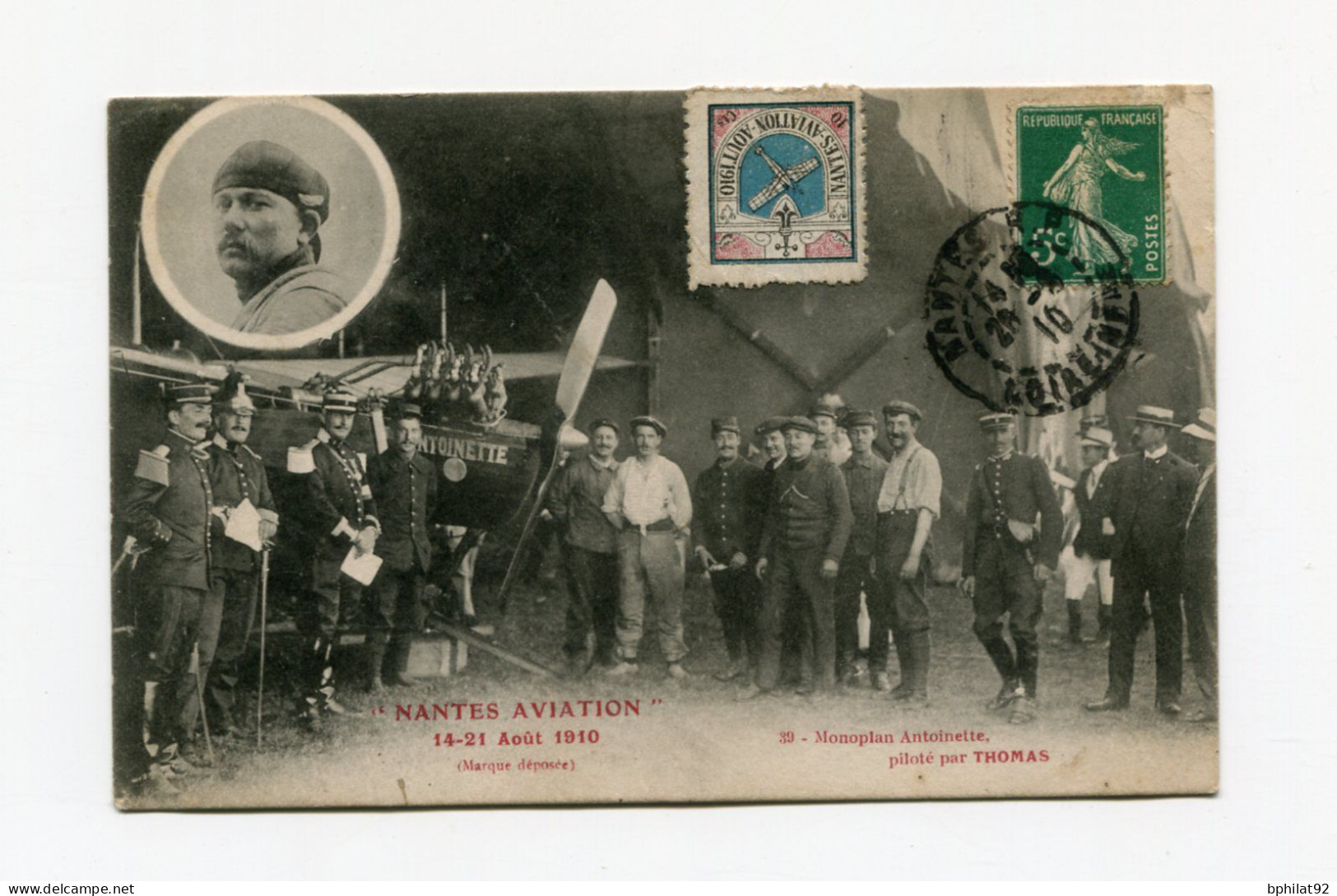 !!! CPA DU MEETING DE NANTES AVIATION DU 14 AU 21 AOUT 1910, AVEC VIGNETTE - Covers & Documents