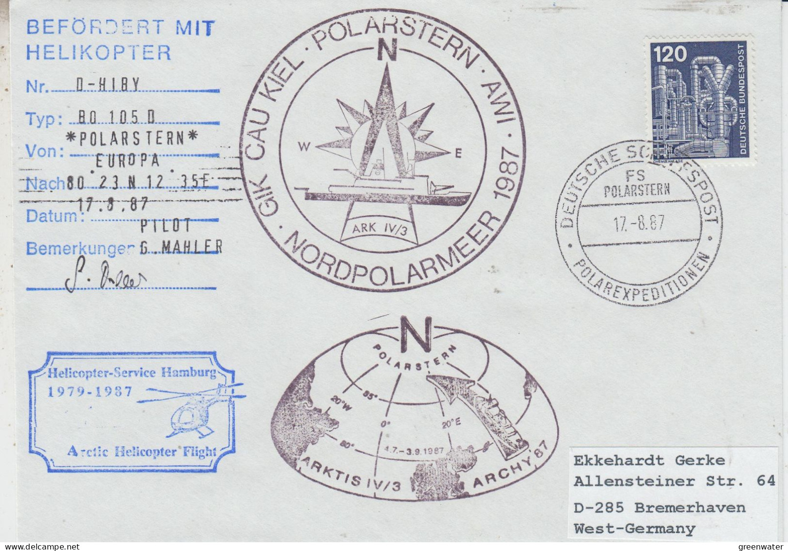 Germany FS Polarstern Heli Flight From Polarstern To Arctic Sea 17.8.1987 (SX178A) - Vols Polaires