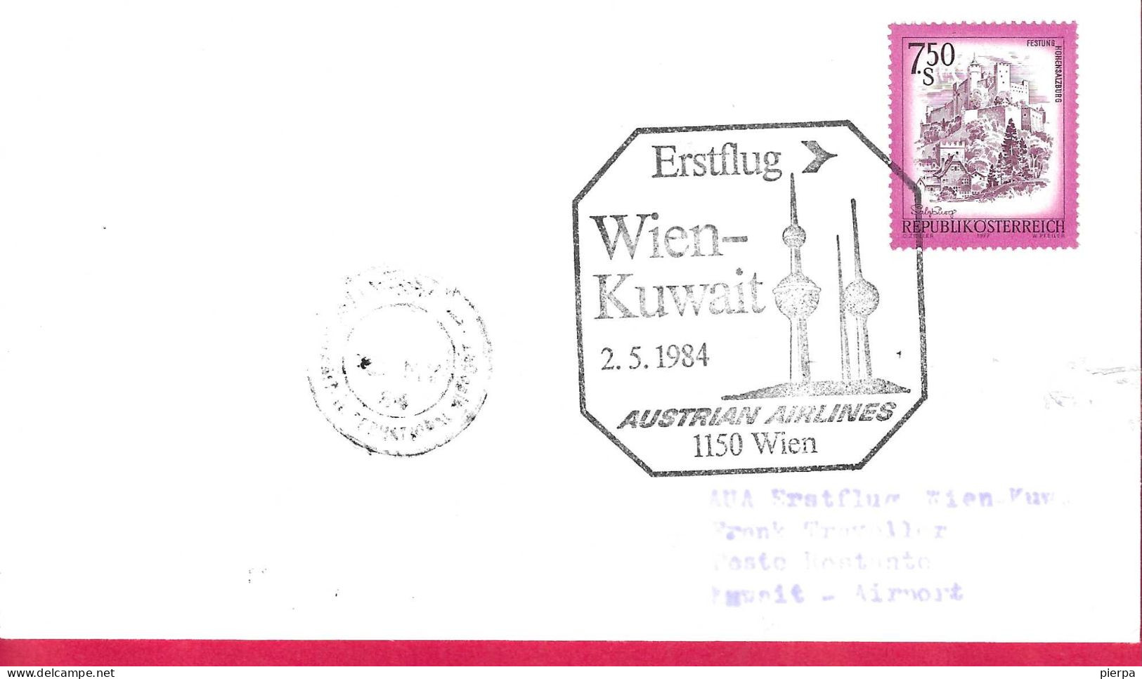 AUSTRIA - ERSTFLUG AUA - FROM WIEN TO KUWAIT *2.5.1984*- ON COVER - Eerste Vluchten