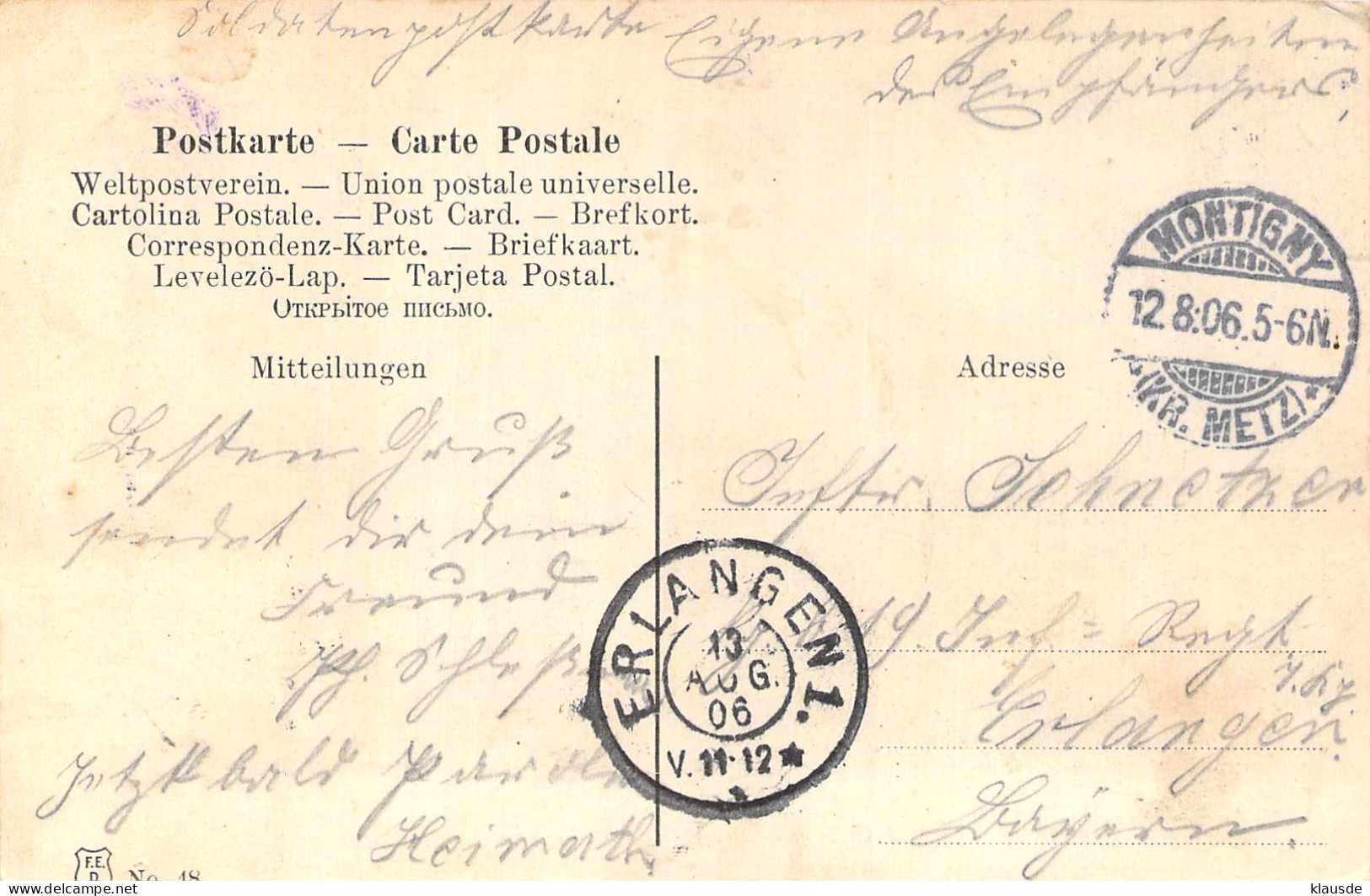 Metz - Todtenbrücke M.Moselfort Briefstempel 1906 AKS - Lothringen