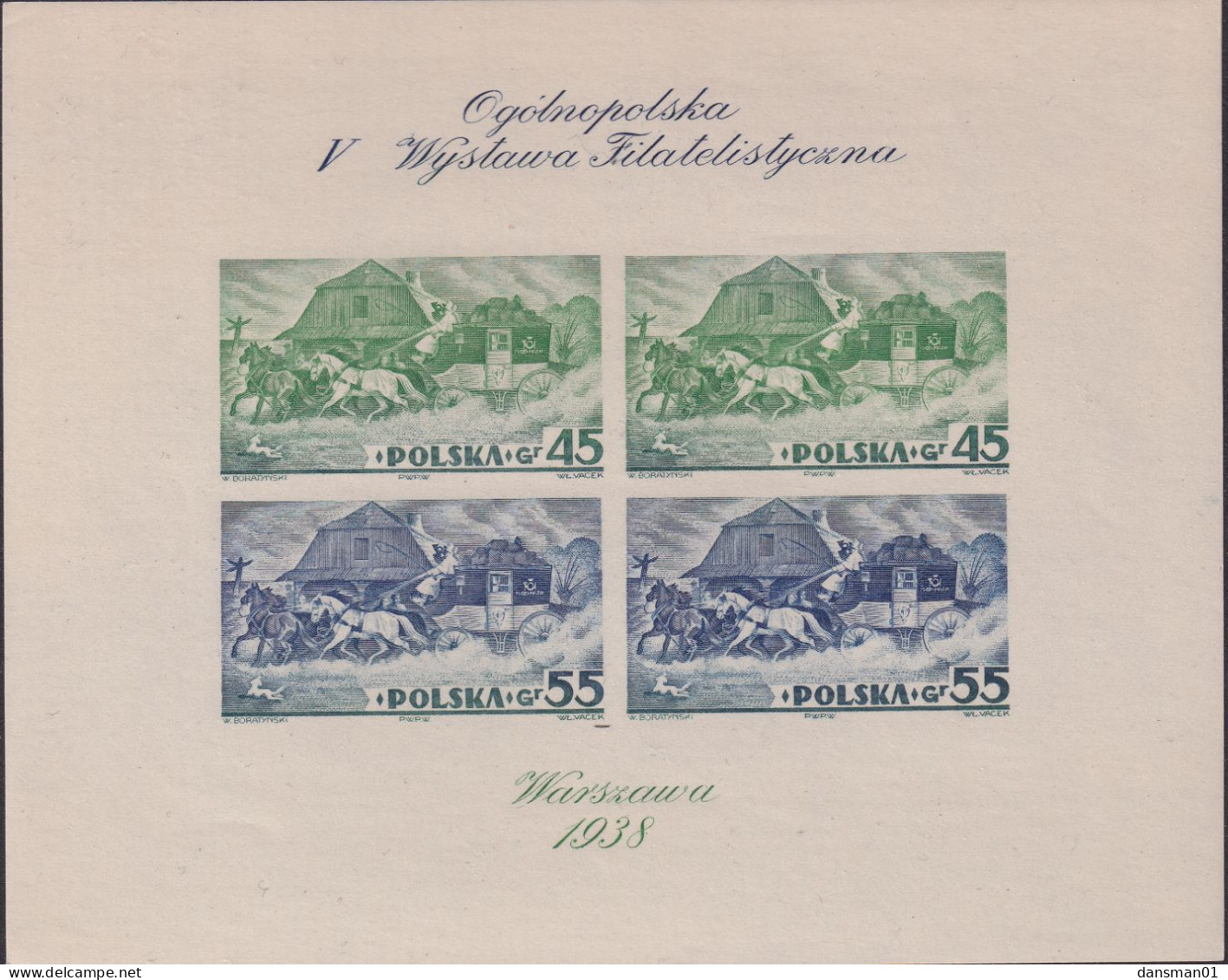 POLAND 1938 Warsaw Philatelic Exhib Fi Bl. 5A Mint Never Hinged (perfect) - Nuevos