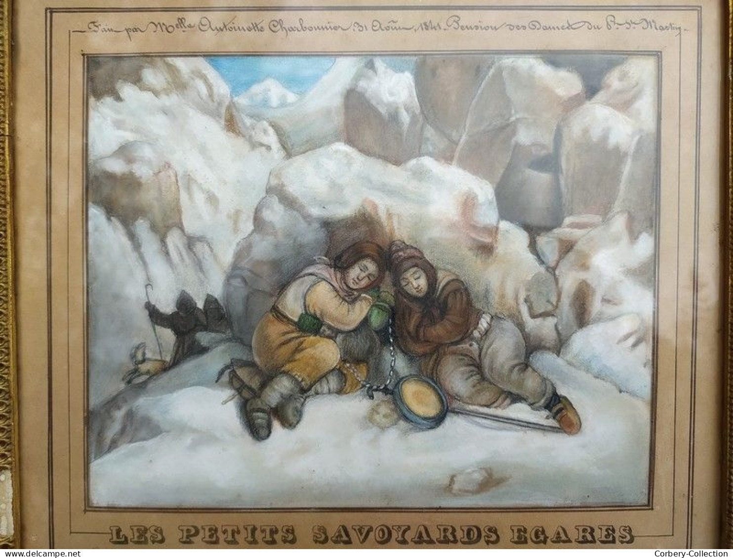 Tableau Dessin Pastel Les Petits Savoyards Égarés 1841 - Pasteles