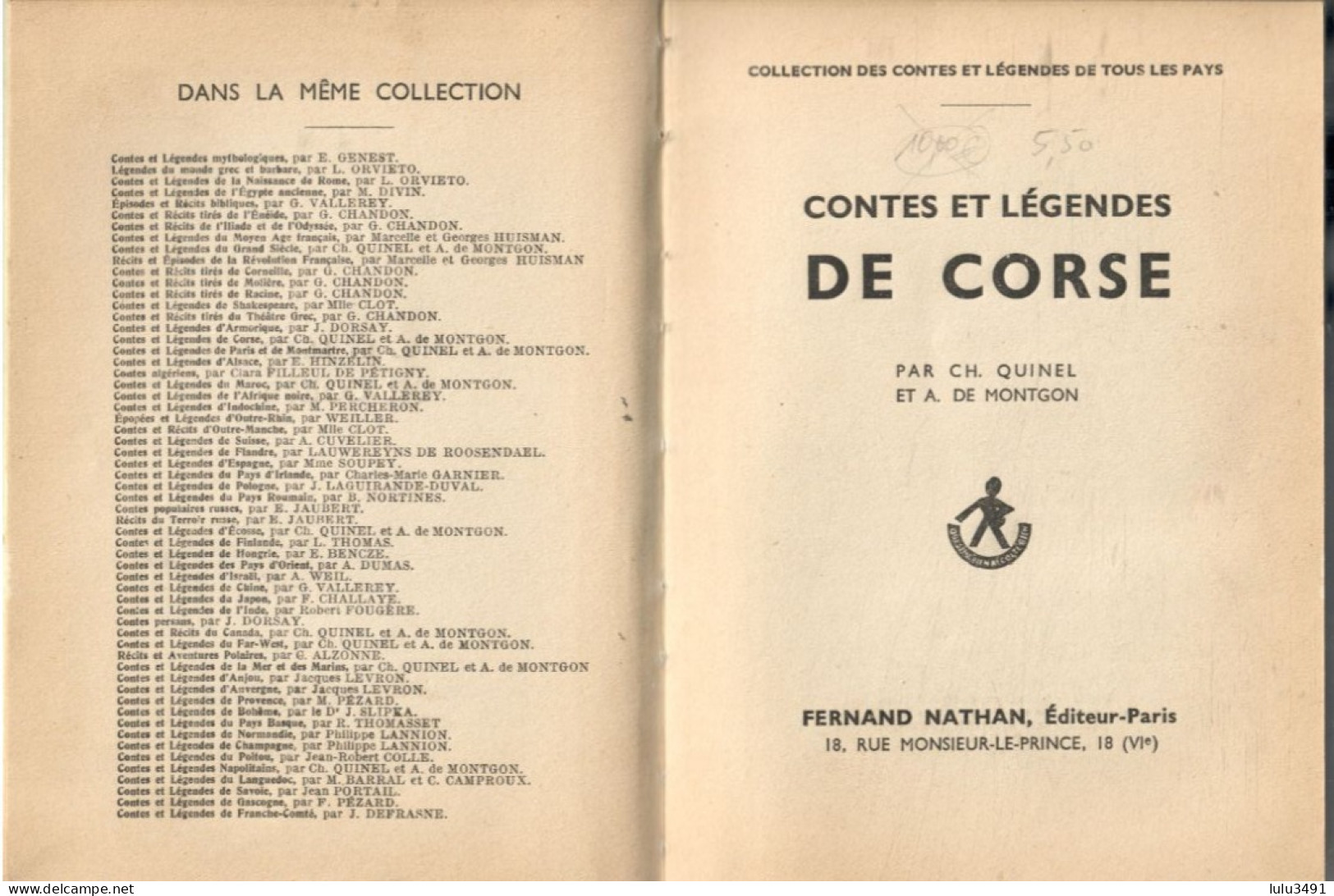 Editions FERNAND NATHAN - CONTES Et LEGENDES De CORSE ( 1951 ) - Cuentos