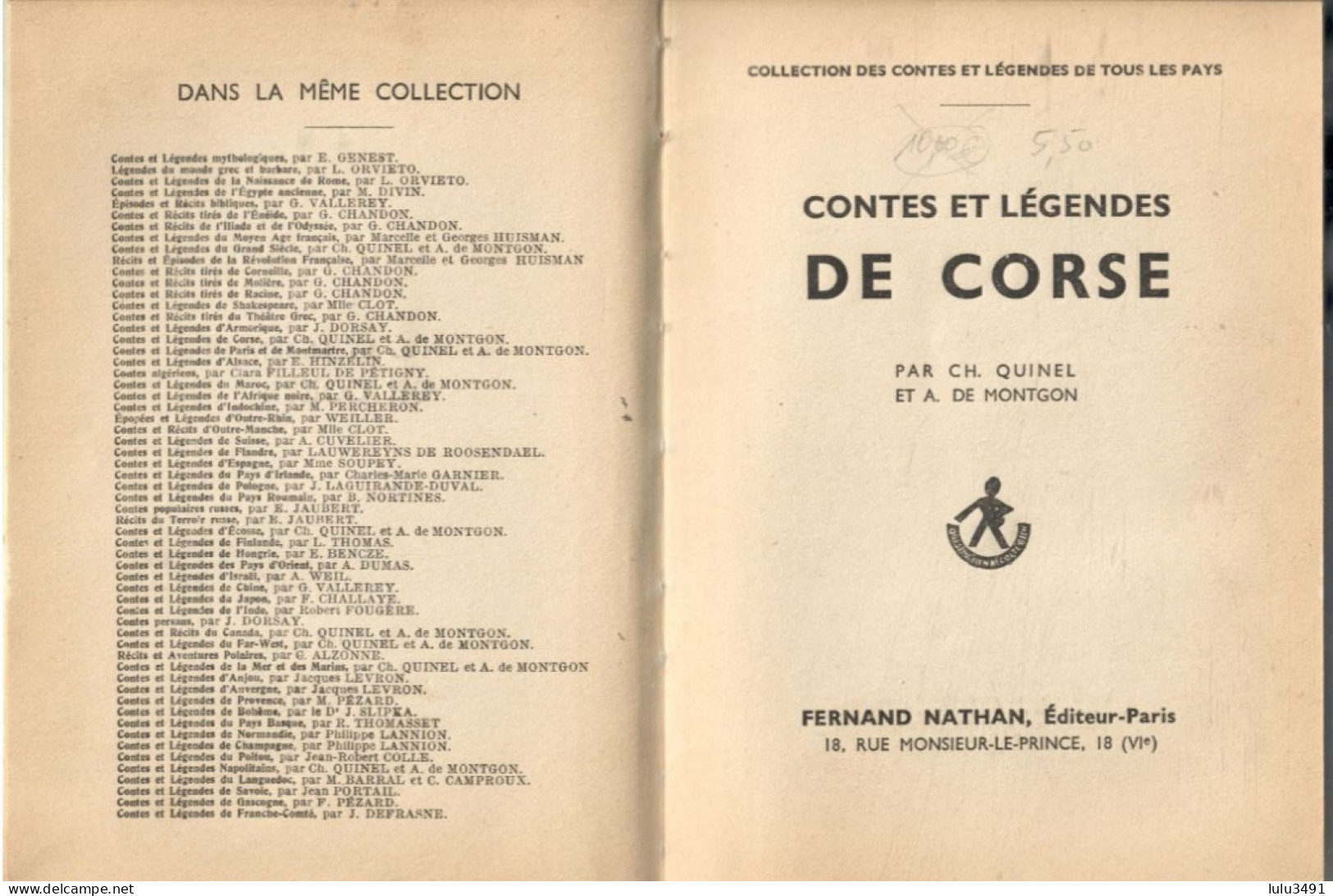 Editions FERNAND NATHAN - CONTES Et LEGENDES De CORSE ( 1951 ) - Contes
