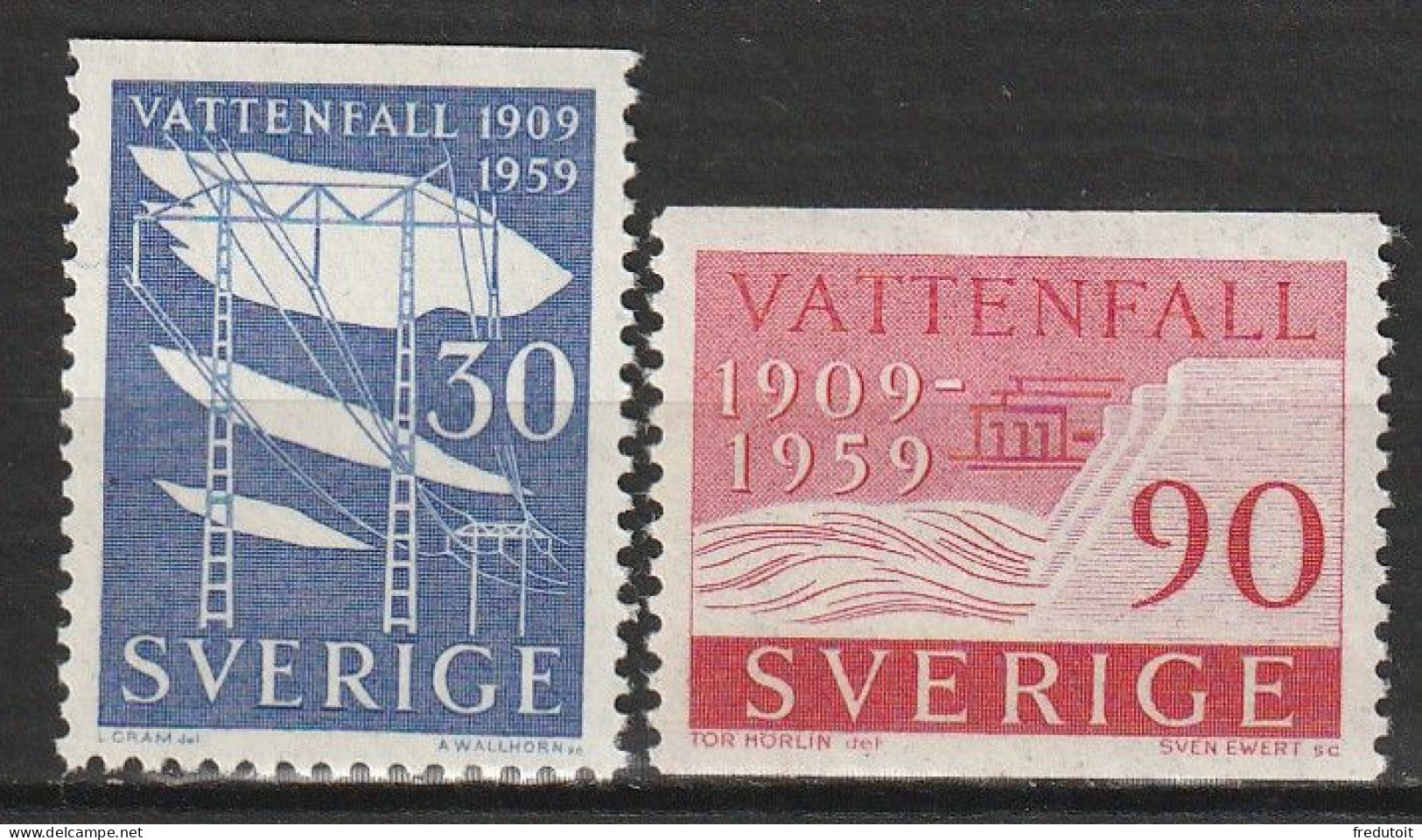 SUEDE - N°437/8 ** (1959) Energie Hydro-électrique - Unused Stamps