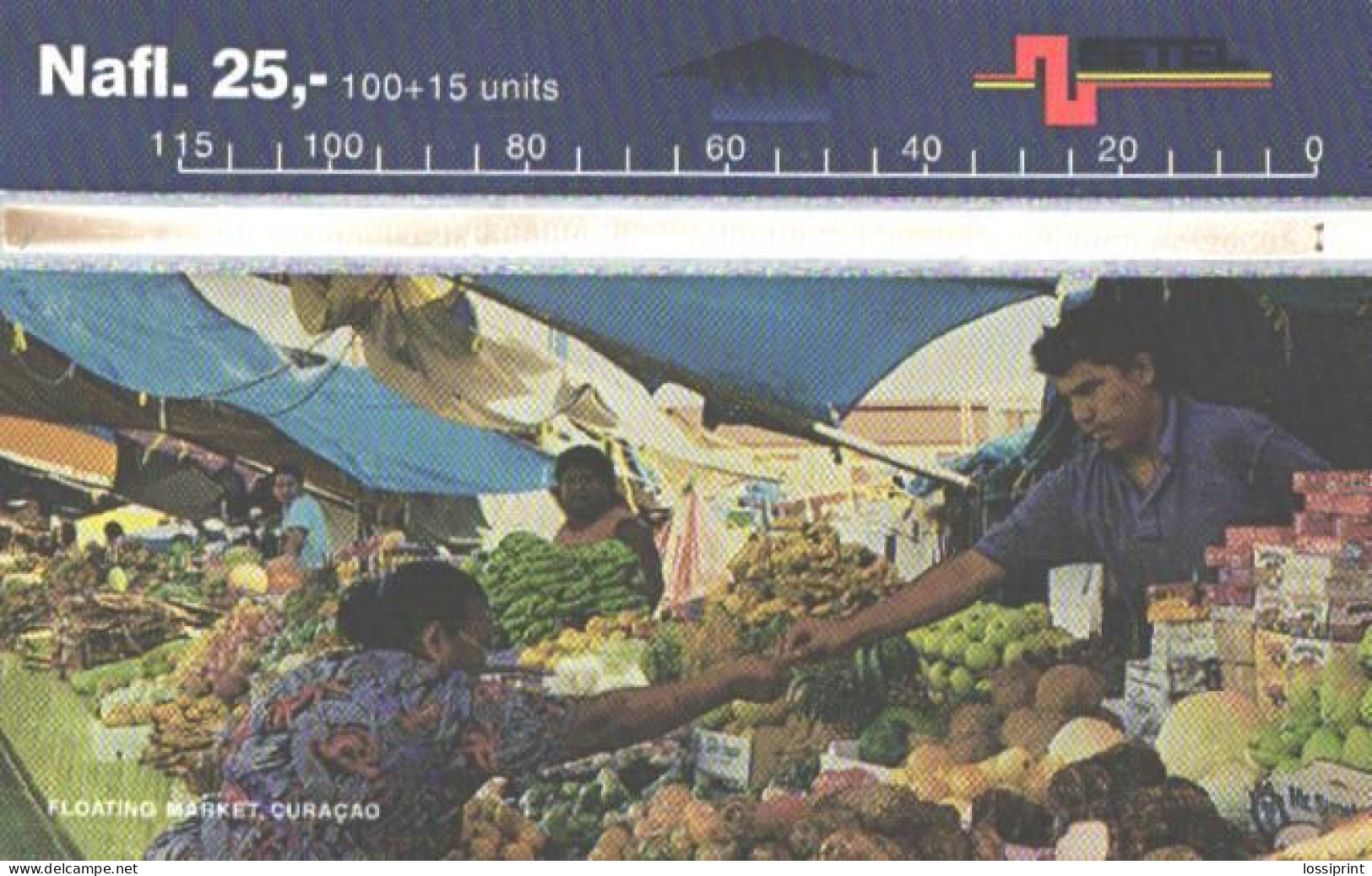 Curacao:Used Phonecard, Betel, 100+15 Units, Floating Market - Paisajes