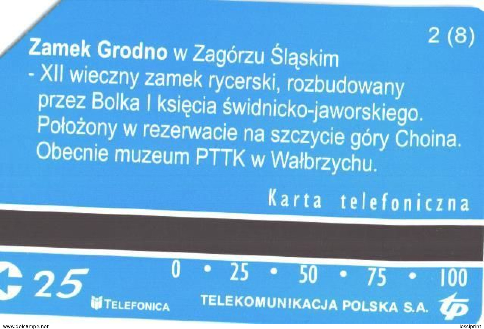 Poland:Used Phonecard, Telekomunikacja Polska S.A., 25 Units, Grodno Castle - Paysages